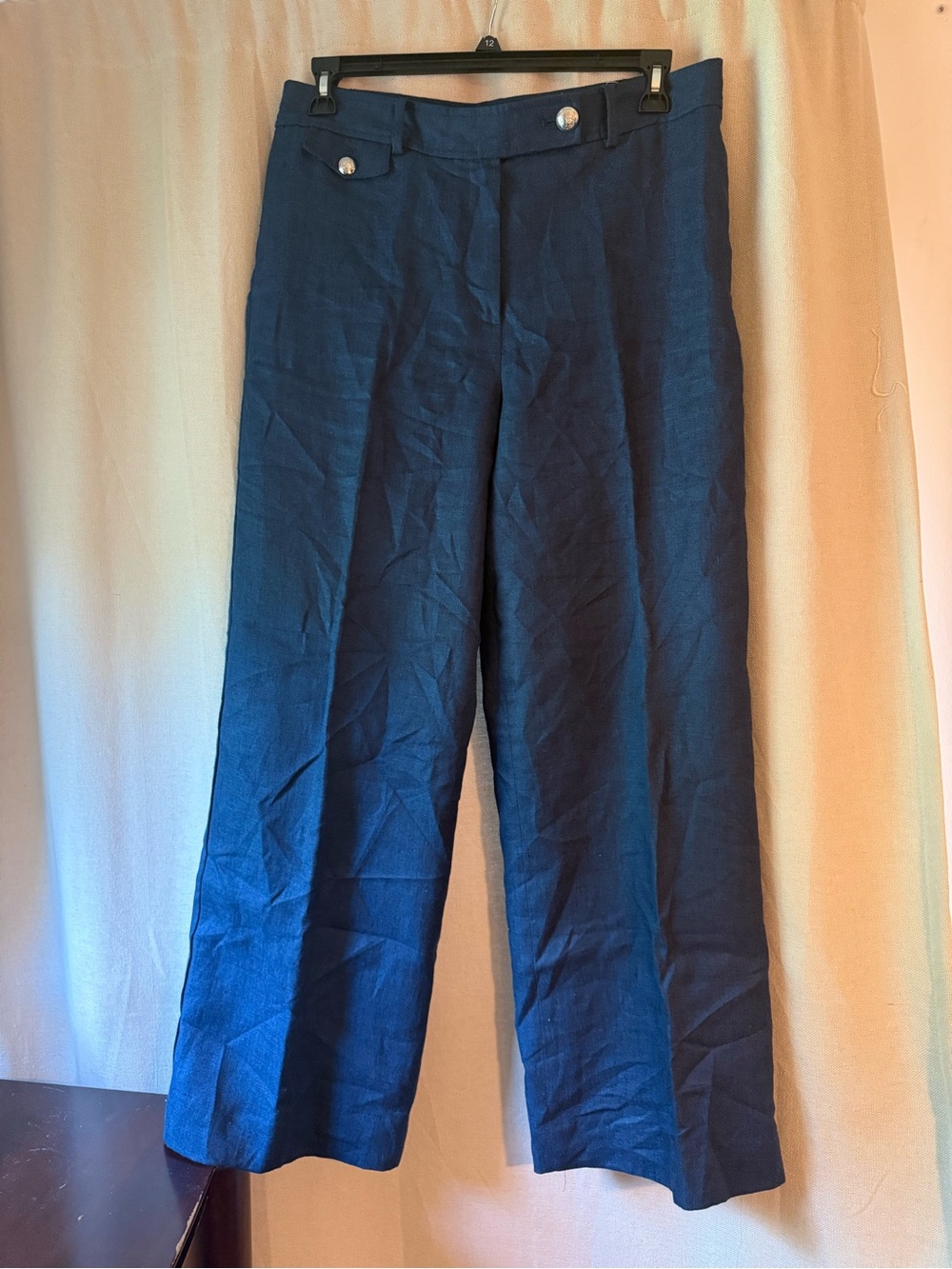 Talbots Navy Wide-Leg Linen-Blend Pants